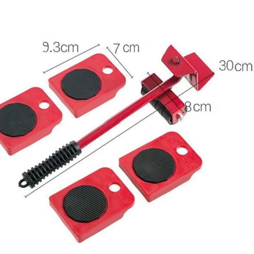 Set AT PERFORMANCE Echipament Pentru Mutat Mobila, Metal, Rosu, 5 Piese, Maxima 150 Kg